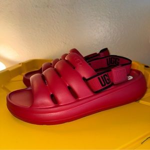 UGG Sport Yeah Sandal Slides Red Black Strap 1132150 Size Men's 10 Women's 11.5